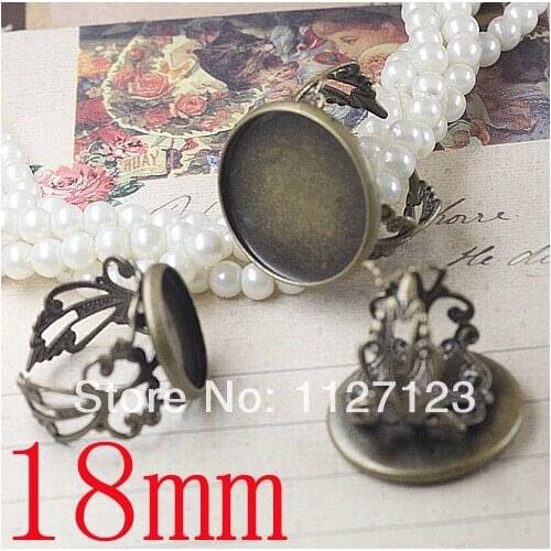 Free shipping!!!!!100Pcs 18MM brass plated bezel ring blanks with a cutout band,adjust ring