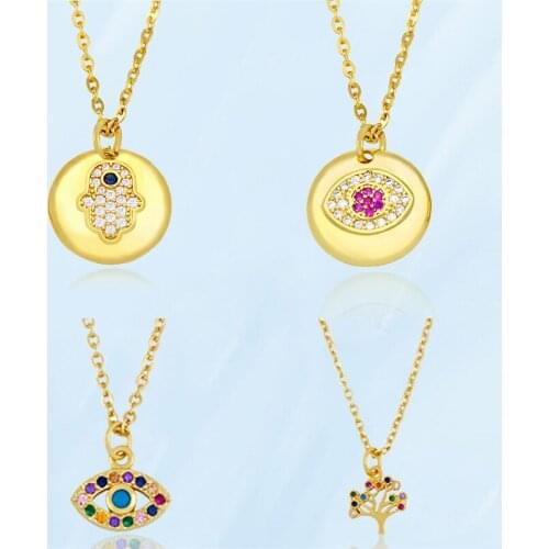 Gothic Turkish Blue Eye Crystal Womens Necklaces Hand Of Fatima Life Tree Vintage Teens Men Pendant Necklace Best Friend Gifts