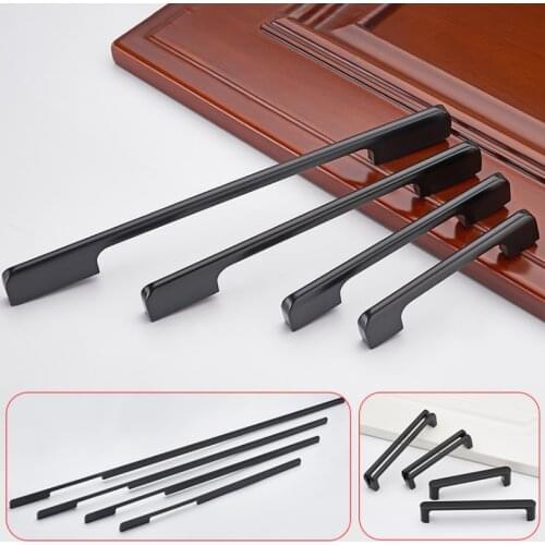 American Style Black Aluminum Cabinet Handles and Knobs Simple Kitchen Drawer Pulls Furniture Handle Door Hardware Drawer Pulls