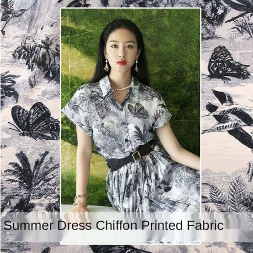 Ink jungle butterfly printing chiffon fabric polyester fashion designer fabric for dress shirt high-end sewing material by yard