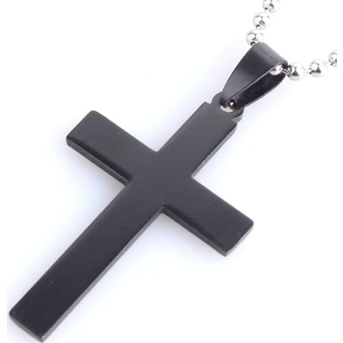 Pure black cross 316L Stainless Steel pendant necklaces bead chain for men women wholesale