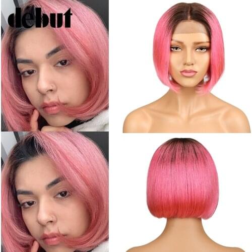 Debut Hair Wigs Short Human Hair Lace Part Wigs For Black Women Straight Remy Hair Part Lace Wig Ombre Bob Wig Free Shipping