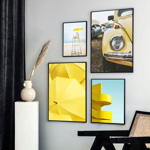 Living Room Bedroom Home Decoration Nordic Canvas Painting Posters And Prints Beach Umbrella Yellow Car Balcony Wall Pictures