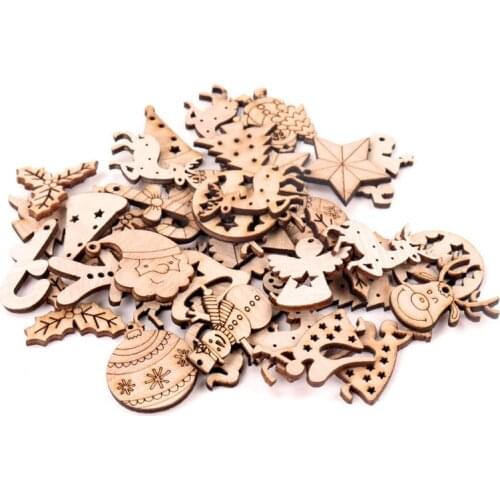 30mm 50pcs Wooden Christmas Series Pattern Scrapbooking Craft DIY Embellishment for Handmade Sewing Home Decoration