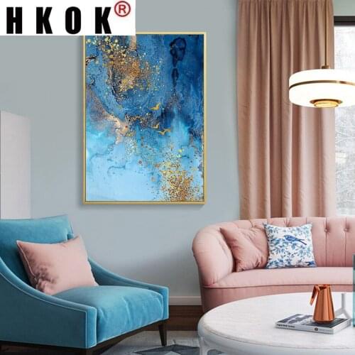 HKOK Exquisite Blue Gold Spot Canvas Painting Posters And Prints Wall Art Pictures For Living Room Bedroom Office Corridor Decor