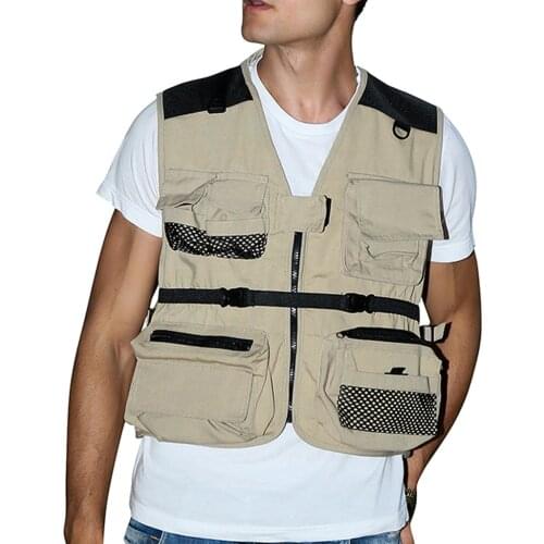 Lightweight Multi Pocket Mesh Vest for Outdoor Fishing Camping Travel Photography Hunting Jacket Gilet Khaki Black for Men Women