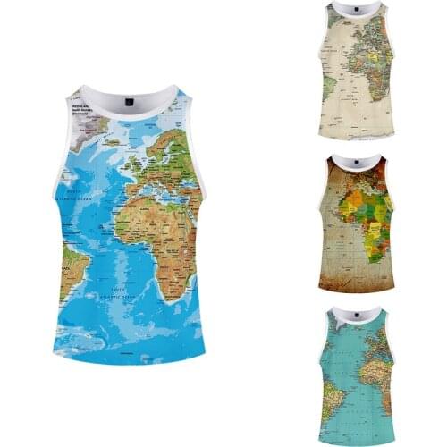 Summer Print World Map 3d Bodybuilding Tank Tops Sports Sleeveless Men Women Clothing Fitness Fashion Cool Hip Hop 3D Vest Cloth