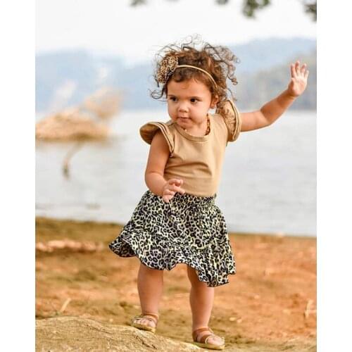2020 Lovely 0-24M 2pcs Baby Girl Clothes 2pcs Short Sleeve Romper Tops+Leopard Skirt Set Summer Outfits Cotton Infant Clothes