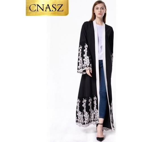 Long sleeve lace fashion muslim dress abaya islamic clothing kimono muslim women 2019