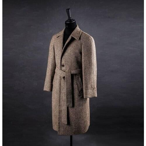 Fashion England Style Woolen Overcoat 2021 Autumn Winter Men Mid-Length Thick Striped Jacket Handsome Buiness Cacual Coat