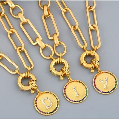 MOFLO Hip Hops Punk Jewelry 18K Real Gold Curb Chain Initial Letter Necklace Chunky Thick A-Z Alphabet Pendant Necklace