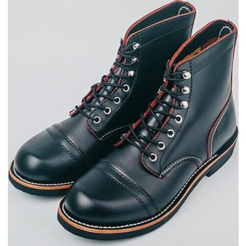 Mens Motorcycle Cap Toe Boot Vintage Leather Lace-up Ankle Boots