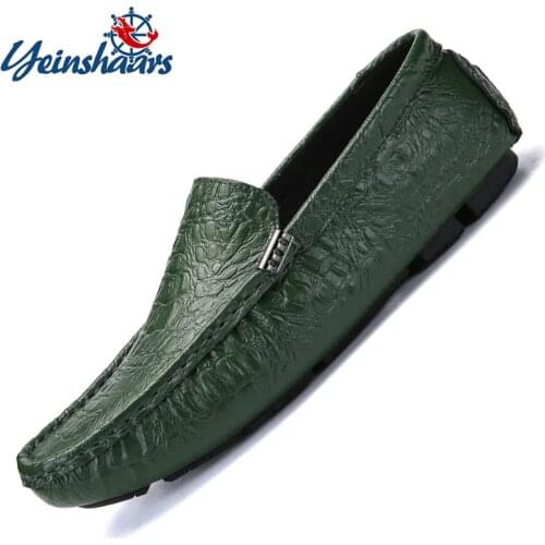 YEINSHAARS Mens Casual Shoes Luxury Brand 2021 Crocodile Leather Italian Loafers Men Moccasins Slip on Boat Shoes Plus Size 47