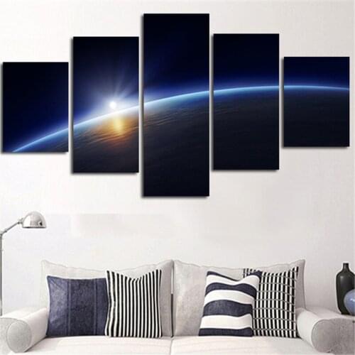Multi Picture Combination 5 Pieces Canvas Painting Light Around Surface Of Earth Landscape Wall Poster Living Room Home Decor
