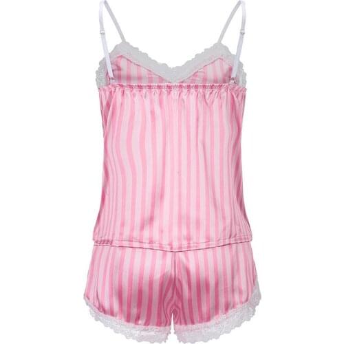 2020 The New Listing hot sale Contrast Stripe Top Satin Shorts Suits Female Summer Home Clothes Women Pajama Set Sexy Sleepwear