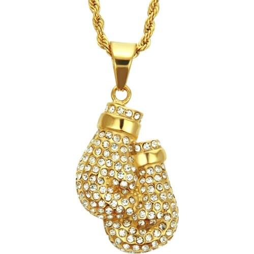European And American Hip Hop Personality Mens Diamond Necklace Rap Accessories Gold Boxing Gloves Cuba Chain Pendant