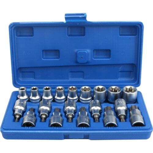 Drive Hex Socket 19Pcs/Set 1/2in Drive Star Hex Socket Bit Kit E Type Male Female Car Repairing Tool ,Hex Wrench Sleeve