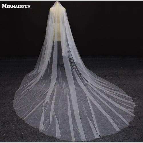 Real Photos New One layer 4 Meters Long Plain Tulle Wedding Veil WITHOUT Comb Beautiful White Ivory Bridal Veil