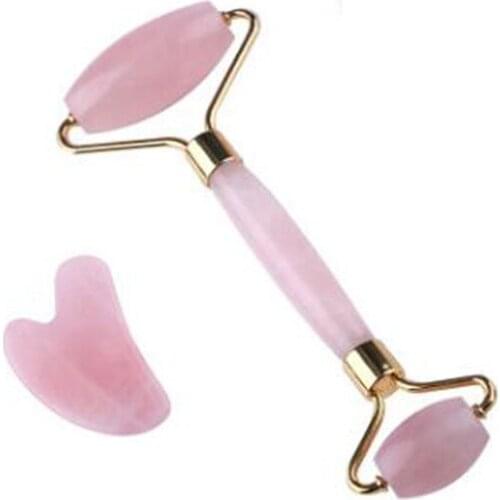 Rose Quartz Roller Slimming Face Massager Lifting Tool Natural Jade Facial Massage Roller Stone Skin Massage Beauty Care Set Box