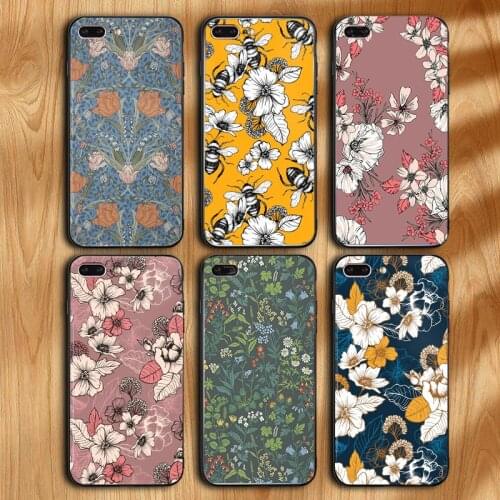Navy and Gold Peony and Blossom Seamless Pattern phone Case For iPhone 11 12 Pro XS MAX XR X 7 8 6Plus SE 2021 Phone Cover Bag