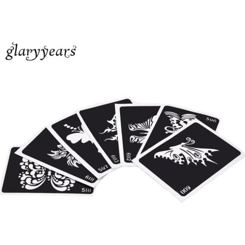 7 Pieces Hollow Butterfly Design Small Henna Tattoo Stencil Women DIY Body Art Airbrush Painting Mehndi Tattoo Stencil Number#02