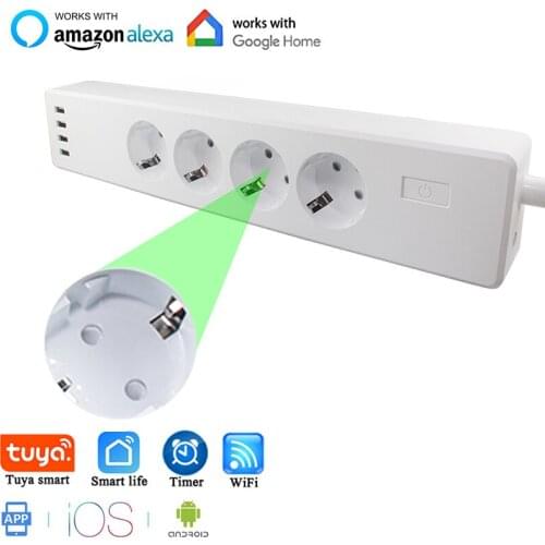 Electrical Sockets Smart WIFI Power Strip EU Standard With 4 Plug and 4 USB Port Compatible With Alexa And Google Home