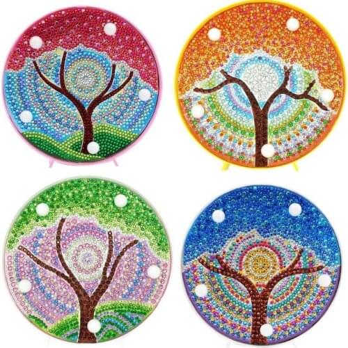 Shaped Diamond Four Seasons Tree 5d Diy Led Diamond Painting Night Light Round Diamond Embroidery LED Lights Home Decor