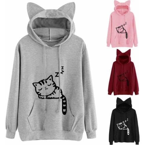 I'm a Cat Women Cat Ear Long Sleeve Hoodie Sweatshirt Pullover Blouse Coat Tops