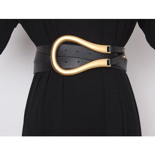 Womens runway fashion Big U buckle geunine leather Cummerbunds female Dress Corsets Waistband Belts decoration wide belt TB1175