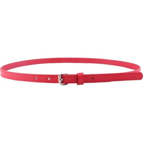 Women Faux Leather Belts Candy Color Thin Skinny Waistband Adjustable Belt Women Solid Color Dress Strap Metal Buttonthin Belt