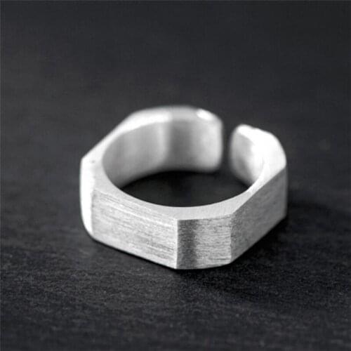 Sole Memory Geometric Plain Silver Mini Screws 925 Sterling Silver Female Resizable Opening Rings SRI928