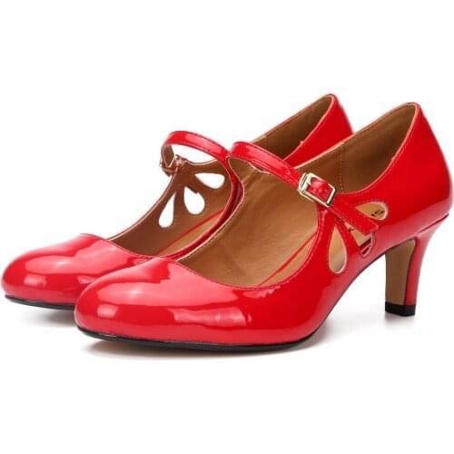 Mid-Heel Mary Jane Heels Poppy Skeleton Round-Toe Womens Shoes Size36-48 Comfortable High Heels Formal Ladies Office Shoes Pump