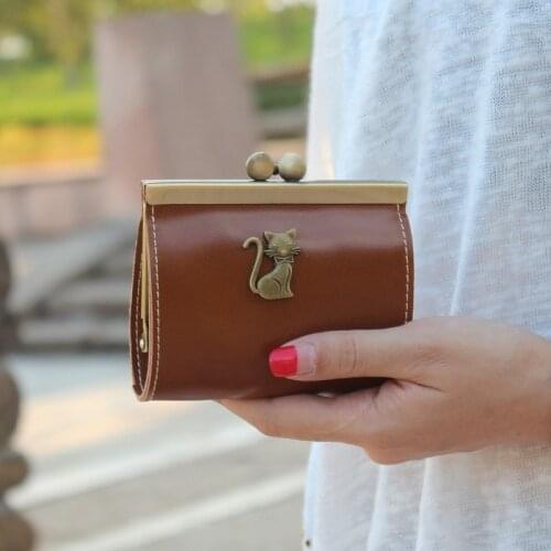 Women Purses Leather Mini Vintage Wallet Portable Key Coin Bag Cat Pattern Female Wallet Girls Small Soft Coin Pouch Clutch