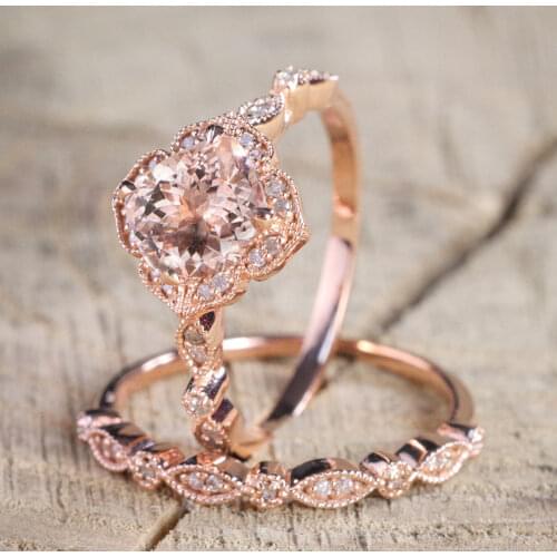Luxury Gold Ring Lady engagement Round Brown Color CZ Flower jewelry Austria crystal zircon ring Set for women Christms gift