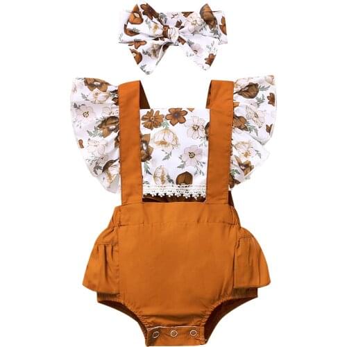 0-24months Baby Girl Summer Clothes Newborn Infant Baby Girls Ruffle Flower Print Romper Bodysuit Bimba Baby Clothes Ropa