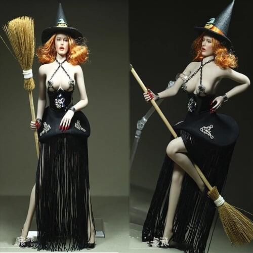 1/ 6 Halloween Witch series Corset & Fringe skirt & Pumpkin head witch Hat & Broom For 12 " Action Figure Dolls