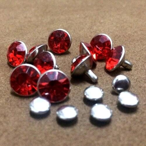 100 Sets 10mm Red CZ+++ Crystals Rhinestone Rivets Silver Nailhead Spots Studs DIY Fit For Bags Shoes Belts Shipping Free
