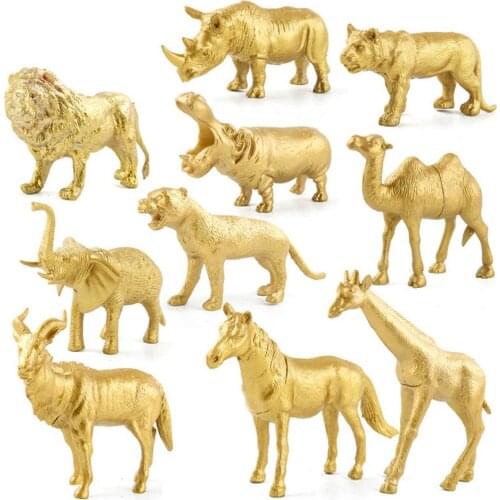 12pcs/set PVC Animal Figures Simulation Model Figurine Statue Golden Educational Forest Toys For Childs Birthday Gift