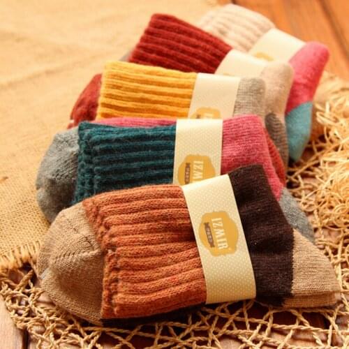 5Pairs/Lot Women Winter Vintage Rabbit Wool Socks Thicken Warm Female Fashion Patchwork Retro thermal Cotton Socks Meias