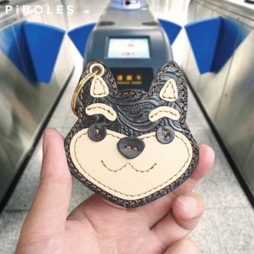 Handmade Genuine Leather Keychain Door Lock Access Control Tags Key Fob Tokey ID Card Case Keyring Mini Card Pouch