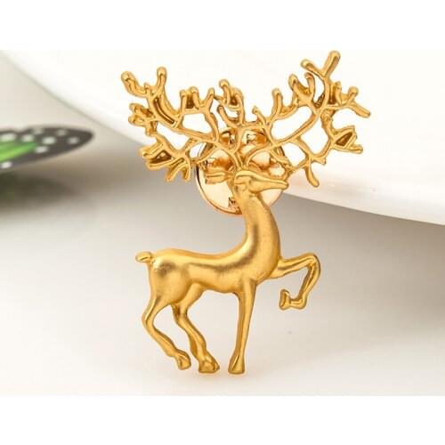 Cute Deer Brooch Alloy Elk Christmas Gifts Brooch For Women Clothing Accessories Gold Color Small Animal Pattern Pins