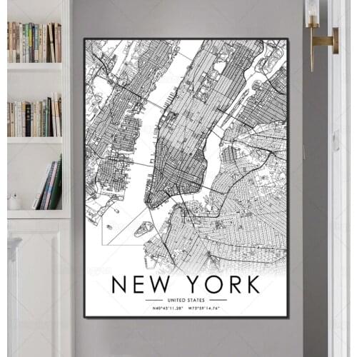 Black and White City Map US New York Map Poster HD Print Wall Art Canvas Nordic Landspace Painting for Home Decor Artwork