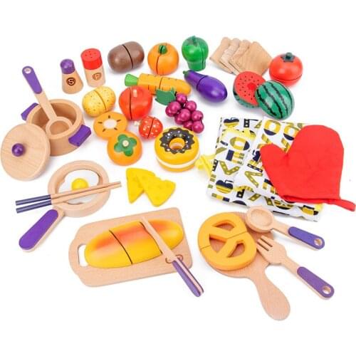 Kids Wooden Kitchen Toys Miniature Food Cutting Fruit Vegetable Pretend Play Girls Toys Baby Early Educational Toys Gifts