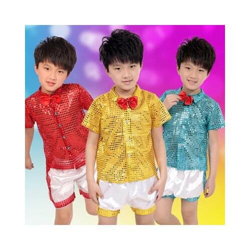 Children Paillette Modern Sequin Boys Dance Costume Jazz Dance Costume Groups chorus clothing Boys Hosted Suits