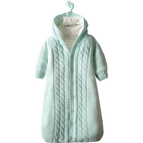 Newborn sleepers infant gown newborn sleepwear thick baby sleeping bag knitting coral velvet lining warm winter single-breasted