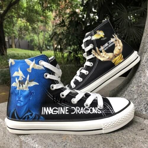 Wen Design Custom Hand Painted Sneakers Imagine Dragons Smoke + Mirrors Men Womens High Top Black Canvas Shoes