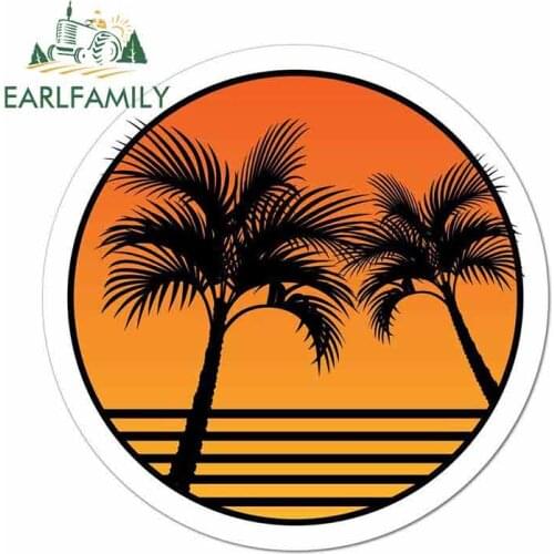 EARLFAMILY 50cm x 50cm Funny Car Stickers and Decals Palm Tree Sunset Beach Sand Graphics Waterproof for Car Laptop Motorcycle