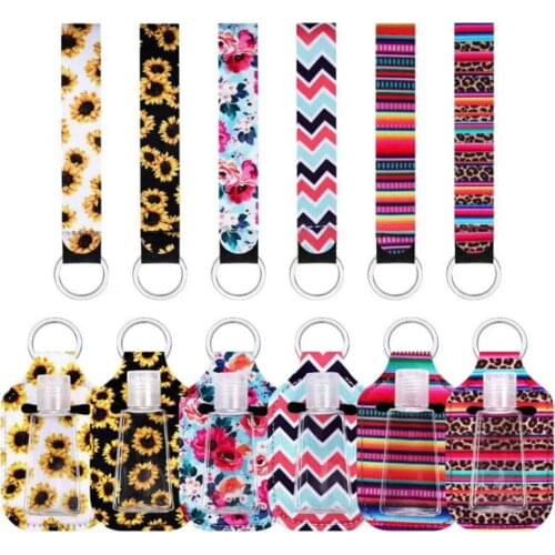 H7JC 5 Sets/6 Sets Empty Refillable Flip Bottle and Holder Keychain Wristlet Lanyard Kits Hand Sanitizer Liquid Dispenser