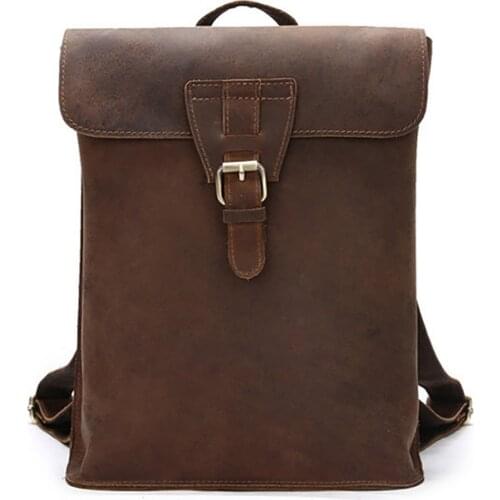 Famous Brand Crazy Horse Cowhide Genuine Leather Backpack Men Women Daypack Casual School Bags Knapsack Vintage Unisex Rucksack