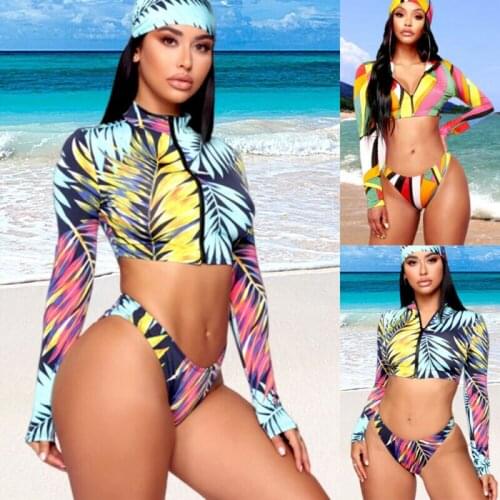 How Summer Womens Bikini Sets Swimwear Long Sleeve Sexy Skinny Push-up Crop Tops Panty Swimsuit Bathing Suit Beachwear